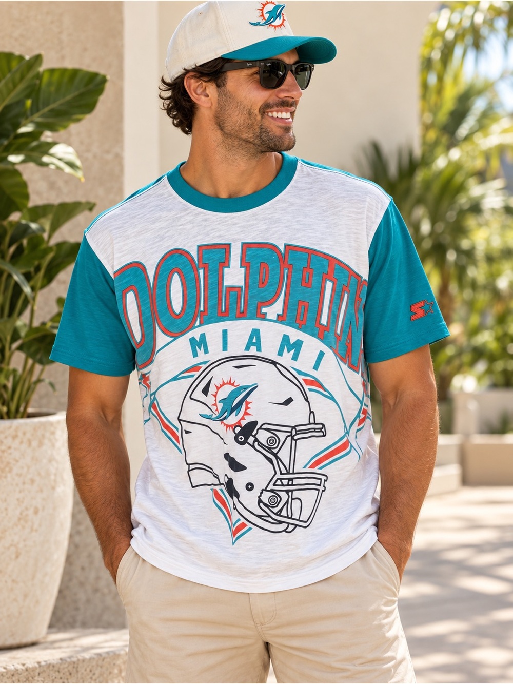 Miami Dolphins Starter T-Shirt Men’s Large Teal White NFL #280